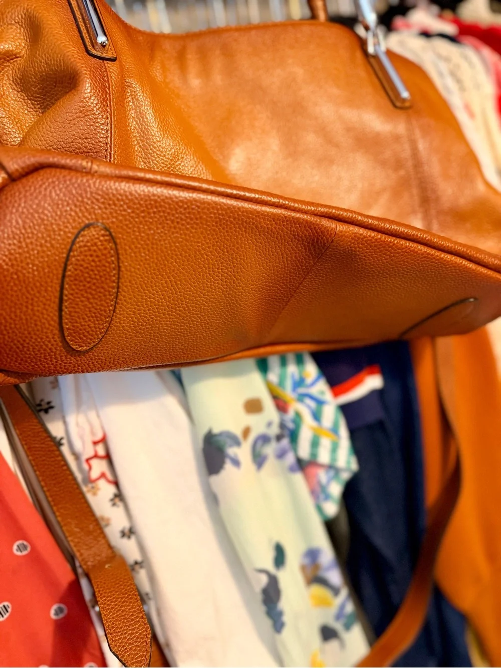 100% Leather Carry All Tote Purse | Cognac | Crossbody Strap | Work Laptop Bag